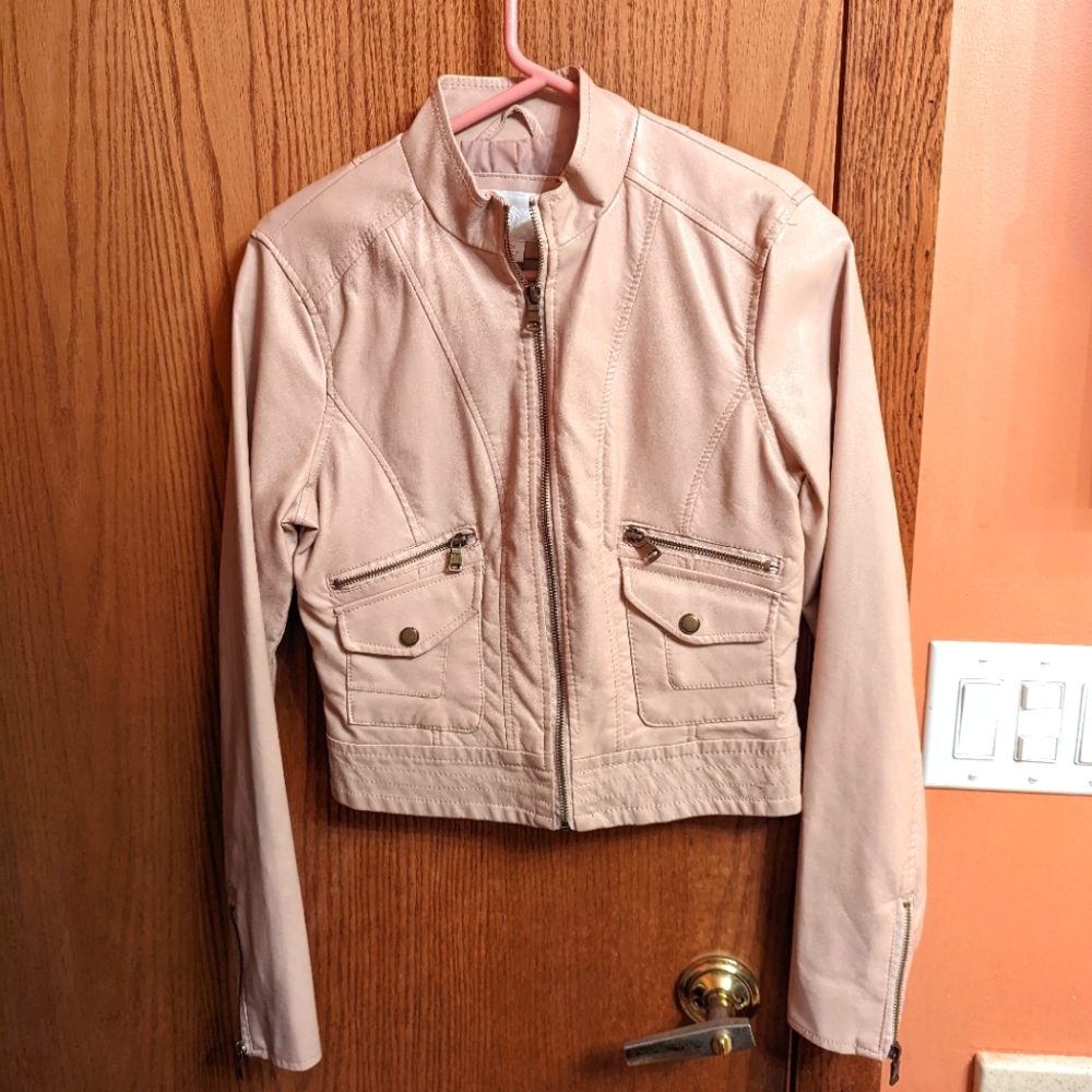 Xhilieration Pastel Pink Vegan Moto Jacket